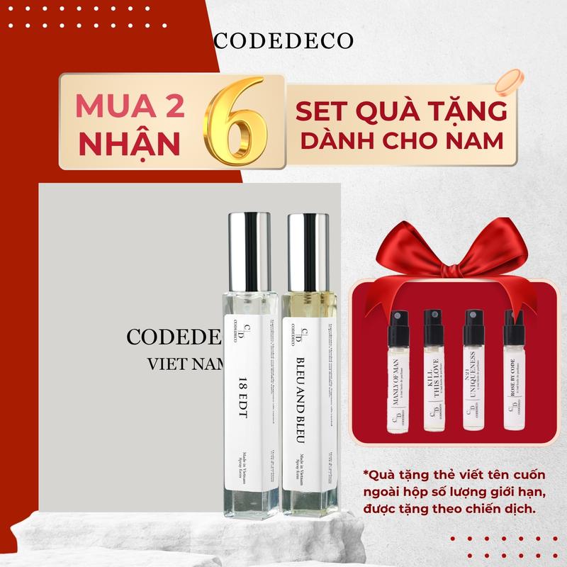   SET QUÀ CHO NAM  02 chai tinh dầu nước hoa CODEDECO 10ml dạng xịt + 4 vial mùi ngẫu nhiên 2.5ml Cosmetic Perfume 