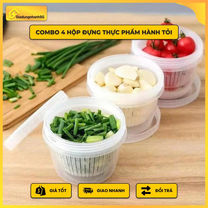Combo 4 Hộp đựng thực phẩm hành tỏi nhựa trắng chống hư đồ bảo quản tủ lạnh