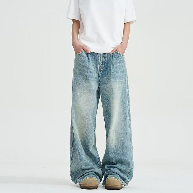 Seluar Jeans Berkobar Mikro, Gaya Retro Amerika, Warna Cerah, Untuk Lelaki, Dibasuh dan Dipakai Di Jalan Tinggi, Longgar dan Trendi, Jenama: Cleanfit, Seluar Kaki Lurus, [COD] 0