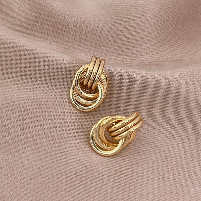 Product Introduction of Metallic texture multi circle knotted earrings, trendy European and American style, geometric earrings, creative and personalized women's earrings 1