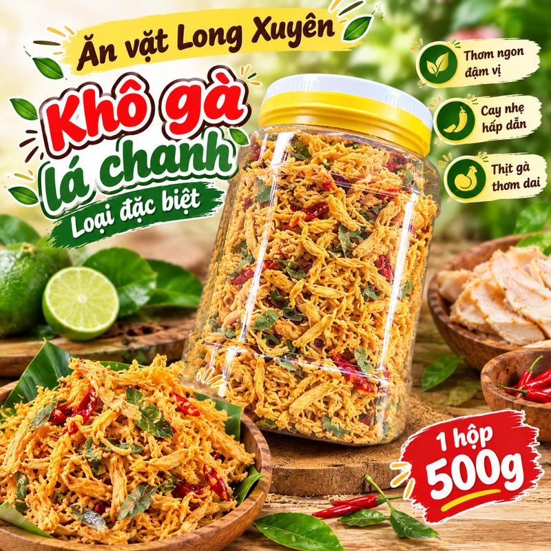 500g Khô Gà Lá Chanh Loại Đặc Biệt Hảo Hạng, Khô Gà Dẻo Thơm Ngon Cực Cuốn - Ăn Vặt Long Xuyên