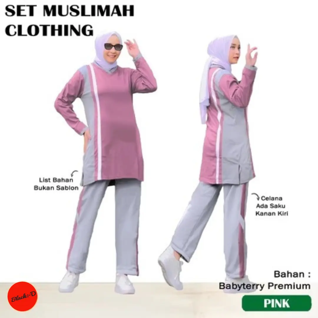 BLADO SET MUSLIMAH CLOTHING Setelan Baju  Celana  Training Olahraga Wanita Muslimah  Sport Lengan Panjang Bahan Babyterry Dewasa