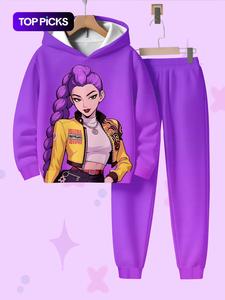Conjunto de Sudadera con Capucha de Dibujos Animados para Niñas, Casual para Primavera y Otoño, Largo Regular, Ideal para Regalo
