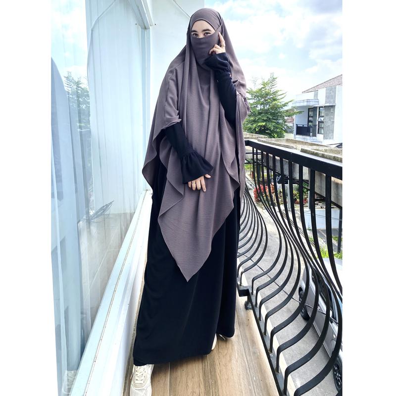 Monica Abaya Knit Casual Tanpa Khimar Gamis Dress Wanita Cantik Fashionable Dewasa Remaja Maxi Mewah Hitam Putih Muslim Gaun Tangan Simple Lembut Basic   Umroh Syari Kondangan Sifon 7