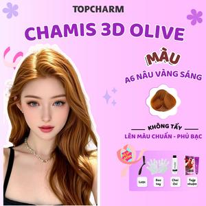 Kem nhuộm tóc Nâu Vàng Sáng A6 Chamis 3D có thành phần siêu dưỡng từ olive 30 tone màu Lên Màu Lấp Lánh giúp tóc Mềm Mượt 200ml (Kèm oxy, bao tay, lược).