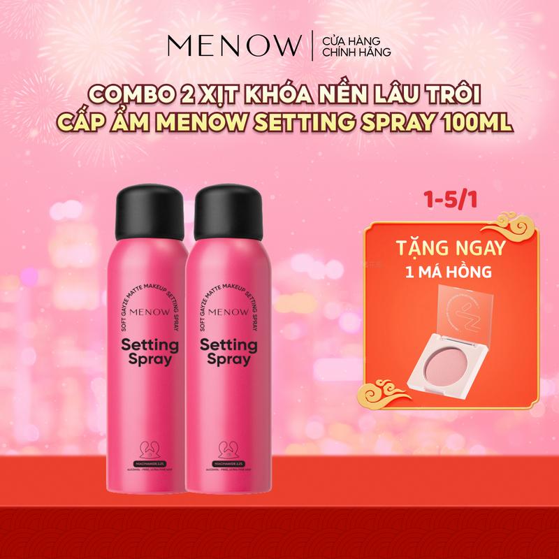  COMBO 2 XỊT KHÓA NỀN LÂU TRÔI CẤP ẨM HƠI THỞ SƯƠNG MÙ MENOW SETTING SPRAY 100ml x 2  TẶNG 1 MÁ HỒNG  