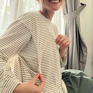 KITSKITS - SHURA - Striped Long Sleeve T-Shirt | Kaos Lengan Panjang Garis - Garis Wanita | Kaos Menyusui