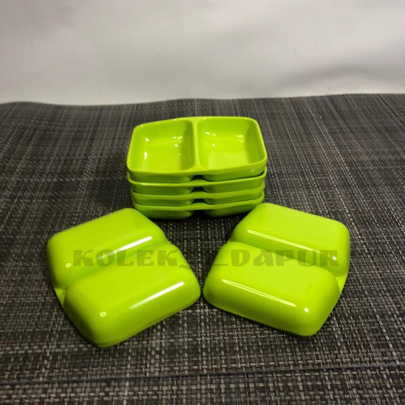 ￼Piring Tempat Sambel Melamin Sekat 2  ( 6 pcs ) Piring Sambal Melamine - Piring Saos Melamin - Mangkok Sambal Melamin - Mangkuk Sambel Melamine Hijau Merah Kitchenware Putih 4
