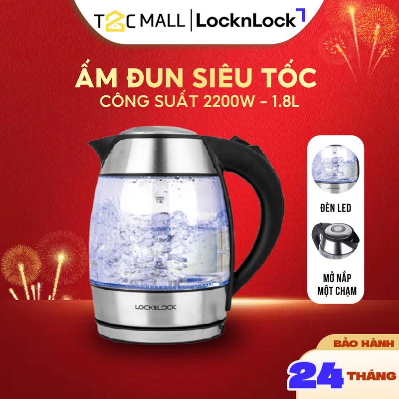 Ấm Đun Siêu Tốc Thuỷ Tinh LocknLock 1.8L Có Đèn EJK418SLV - T2CMALL