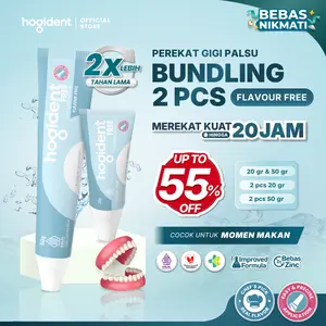 Hogident Flavour Free [Bundling 2 pcs] Krim/Lem Perekat Gigi Tiruan Kuat 20 Jam Mencegah Bau Mulut Gusi Bengkak & Gigi Berlubang Untuk Perawatan Harian