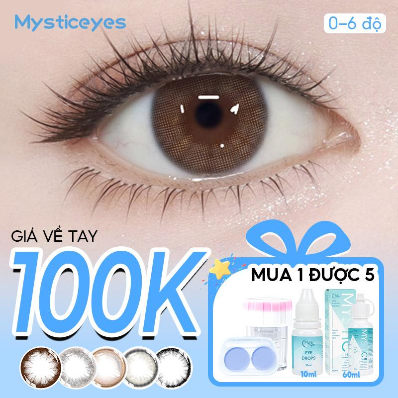 [Mua 1 được 5] Kính áp tròng Mysticeyes, 0-6 độ, DIA 14.0-14.5mm; 1 cặp lens + 1 nước ngâm lens 60ml + 1 nước nhỏ mắt + 1 máy rửa lens + 1 khay đựng lens