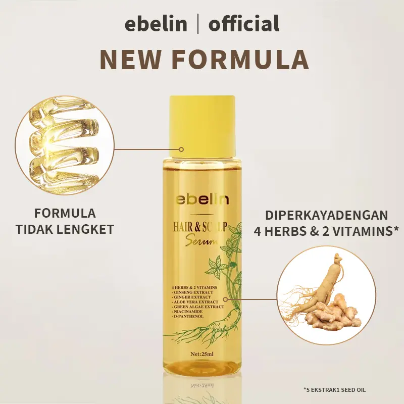 Ebelin Hair Serum—Anti Frizz|Anti Hair Fall Treatment with Biotin keratin Ginseng&Ginger Extract Mengatasi Rambut kering&Rontok Mengkilaukan|Perawatan Melurukan Rambut Pria Wanita|Menyuburkan Menghaluskan Rambut Perawatan Haircare|4 HERBS&2 VITAMINS 1