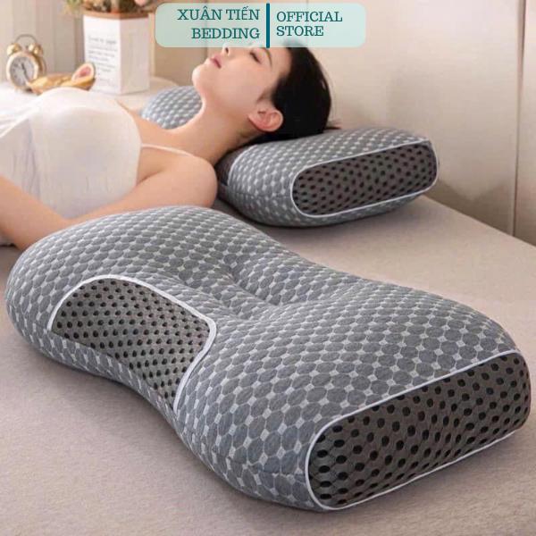 Xuân Tiến Bedding combo 2 gối màu ghi mát xa công thái học hỗ trợ tư thế ngủ, không mỏi cổ vai gáy kích thước 45x65cm, chất liệu bông tơ nhân tạo tinh khiết