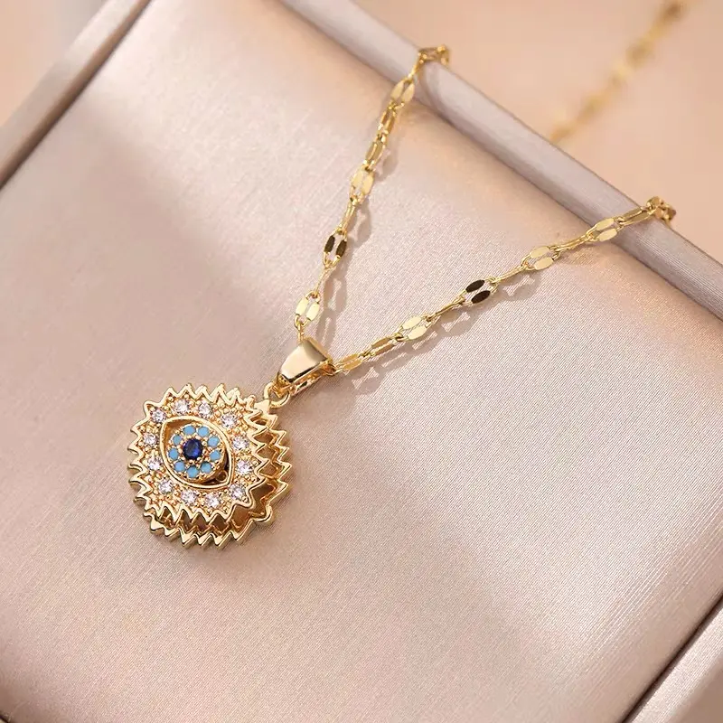 Kalung Bunga Biru dengan Desain Mata yang Mempesona untuk Wanita - Chain