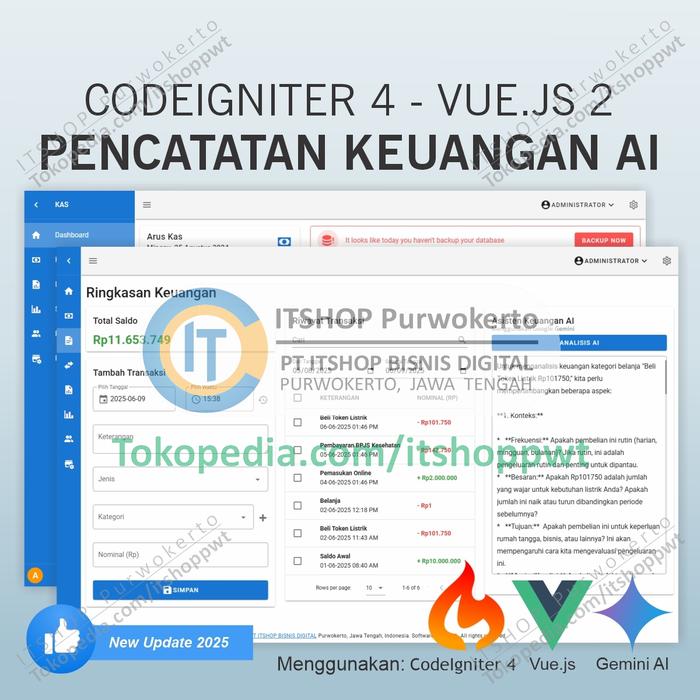 Gambar Source Code Aplikasi Web Pencatatan Kas Cashflow Menggunakan Codeigniter 4 MySQL Vuejs dari ITSHOP Purwokerto Kab. Banyumas Tokopedia