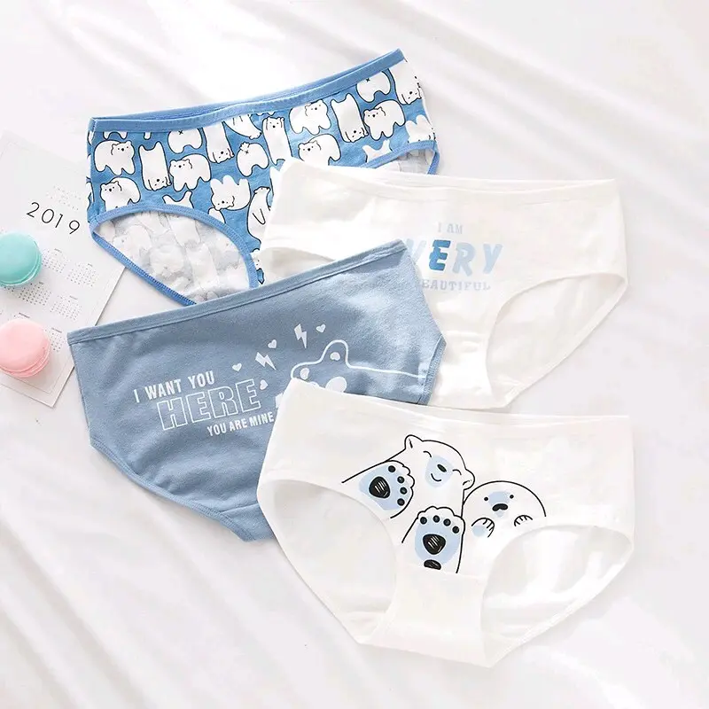 12Pcs CD CS040 Celana Dalam Wanita Katun Motif Bear Soft Blue 0
