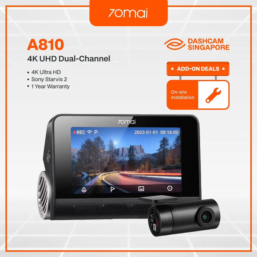 70mai A810 4K UHD Dashcam [Global Edition] | Sony Starvis 2 IMX678 | Front & Rear 4K Car Camera