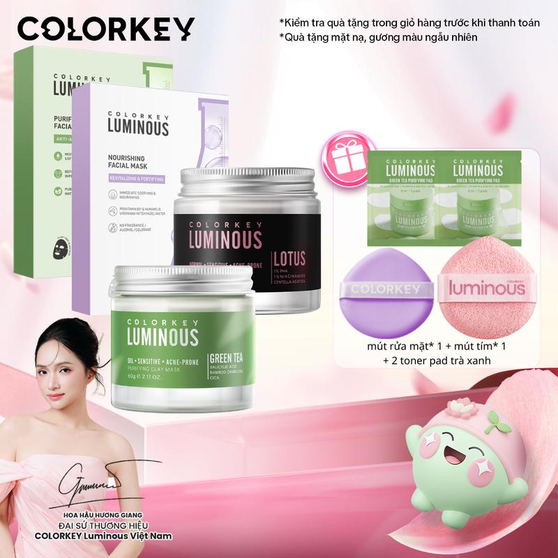 DEAL HOT COMBO 1 Mặt Nạ Giấy + 1 Mặt Nạ Bùn PHIÊN BẢN TRÀ XANH COLORKEY LUMINOUS - KCL1L7