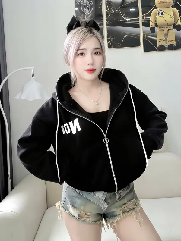 Áo Khoác Nỉ Form Rộng - Áo Khoác Nón To In Chữ Hoodie Zíp 4 Túi Unisex MissStore Fullsize M L. Nữ Women 3