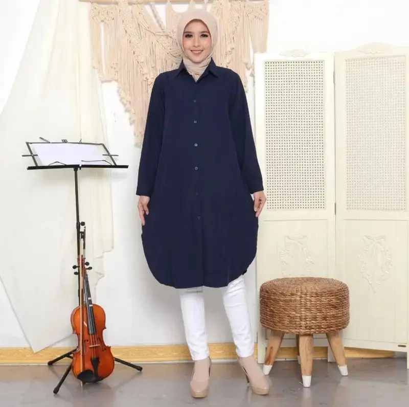 Tunik Wanita Simple Elegan / Tunik Kemeja Crinkle Airflow / Atasan Tunik Kekinian Terbaru Murah 4