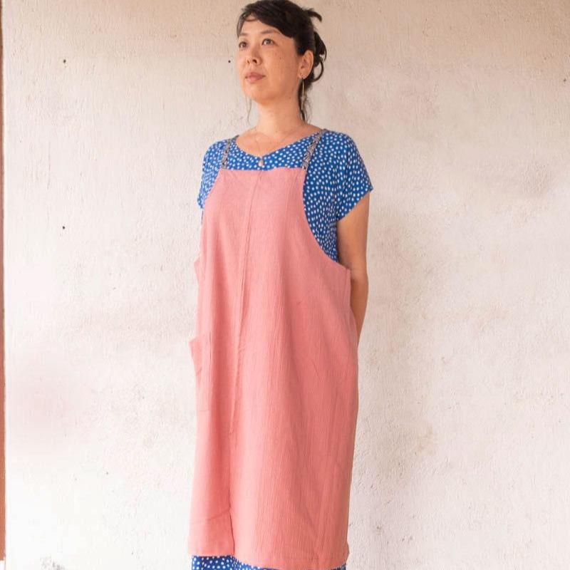 Linen apron masak (Coral Pink)