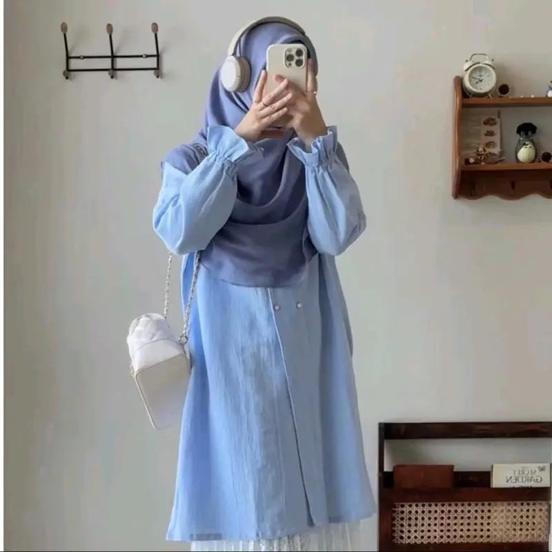 NARA Tunik-Tunik atasan wanita Muslim atasan outer terbaru kancing aktif Variasi Panjang Oversize Remaja 4