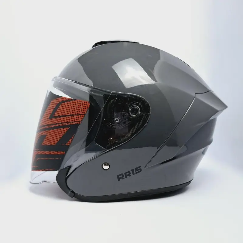 Helm Half Face Nfj RR15 Kairoz Solid Black Glosy Kaca Visor RANDOM SMOKE/BENING Helm Half Face Dewasa Pria Wanita SNI Motorcycle 7