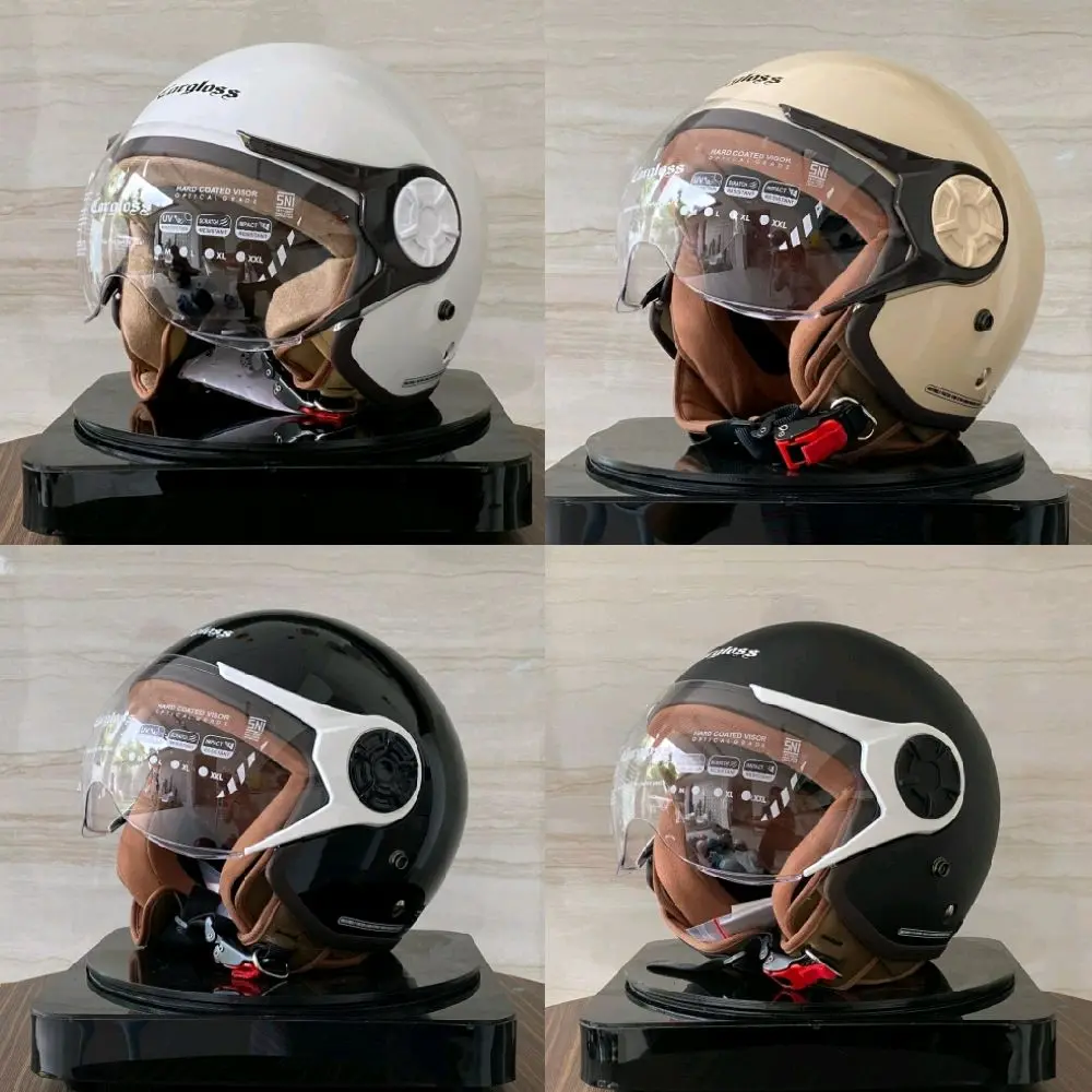 Helm Model Cargloss Hijab Original VRY Motorcycle Visor Hardcoat High Clarity Bahan ABS Thermoplastic High Impact Aman Kuat Helm Half Face Desain Retro Berstandar SNI Allsize/L XL
