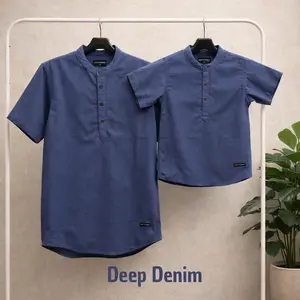 COTTONZY Koko Couple Ayah dan Anak Laki Laki Warna Deep Denim Usia 1 Tahun Remaja Dewasa dan Big Size Bahan Katun Premium Model Simple untuk Acara Formal dan Casual