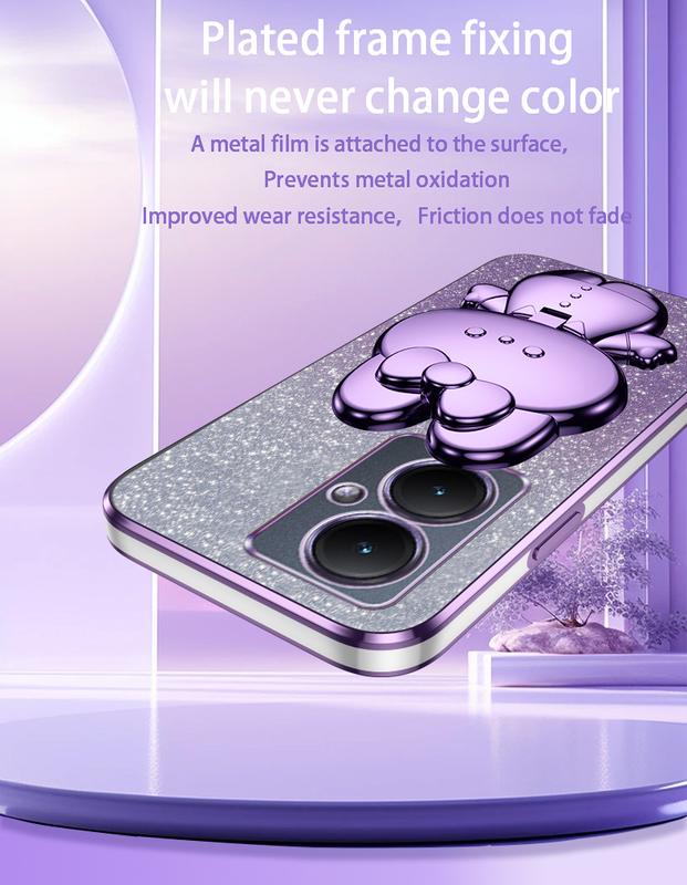 Product Introduction of New Phone Casing For OPPO Reno 13 Pro 5G 13F 12 Pro 12F 11F 11 Pro Reno13Pro A3x A3 Pro 5G A79 A60 A18 A38 A58 Soft Case Glitter Paper + Rabbit Mirror Bracket Holder Electroplated Phone Case 3
