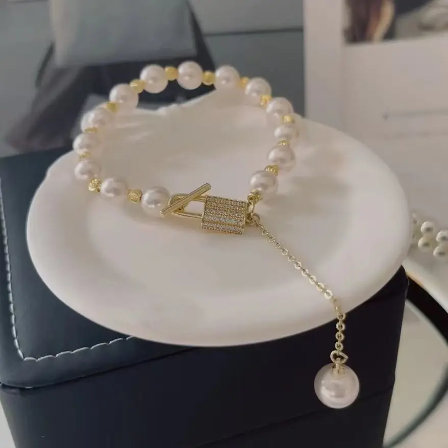 Livia OT buckle gold-plated clasp niche French style high-end extended chain pearl bracelet