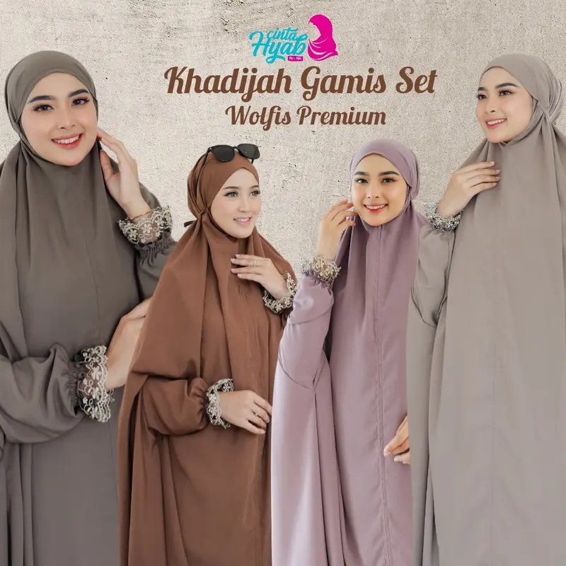 Khadijah Haji Umrah set gamis iner tanpa lengan khimar tangan smok karet Size Jumbo XXXXL Jilbab Kombinasi 0