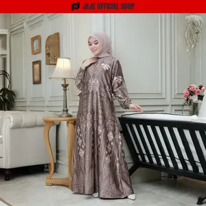 Gamis Alia B Dress Silk Premium Motif Terbaru Kekinian Mewah Elegan Pesta Kondangan
