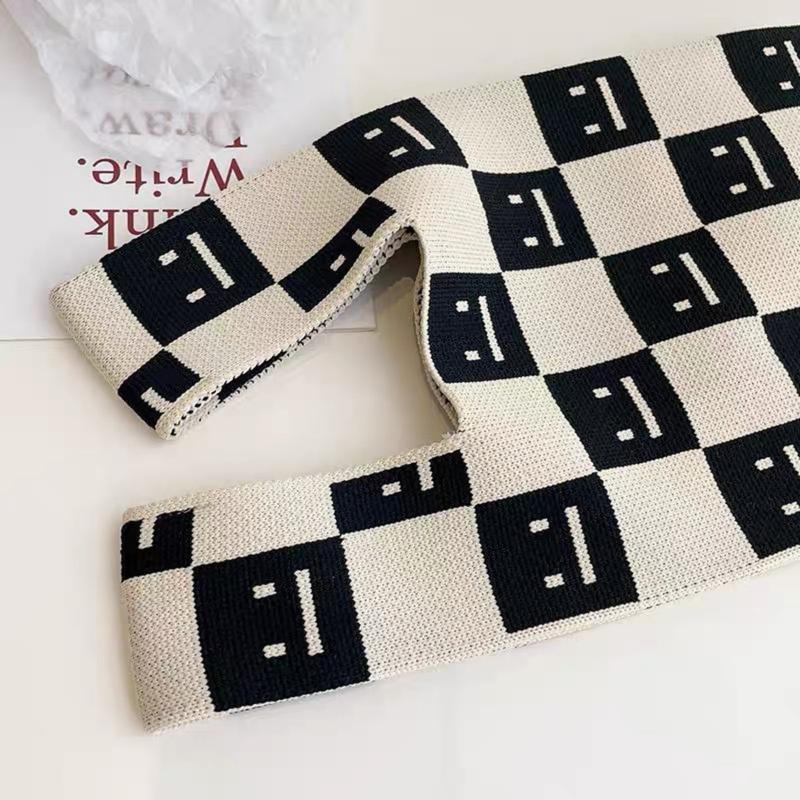 Knit knot bag korea premium Tote bag rajut kekinian motif garis hitam Tas wanita mini fashion Totebag kecil cantik Top handle bag trend Thailand import termurah 9