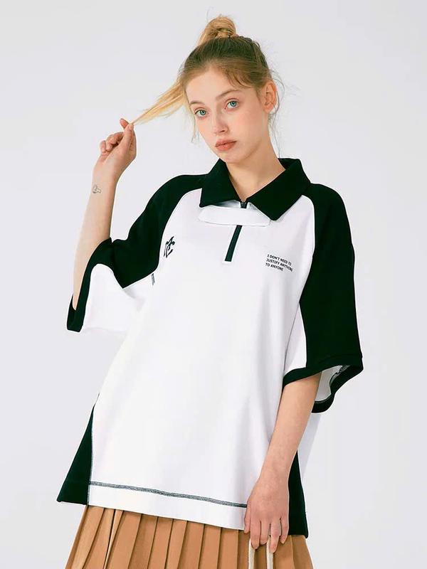 Áo polo MC áo phông có cổ khóa kéo unisex nam nữ đều mặc được màu đen trắng Menswear Shirt 3