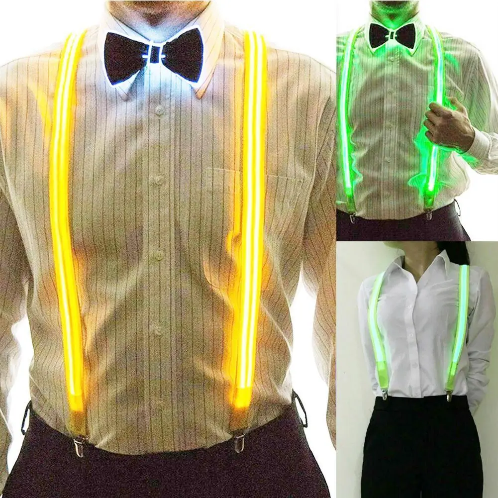 LED Suspender Bow Tie Outfit For Men Suspenders Luminous Costume Dancing Lights Wedding Party L5O3