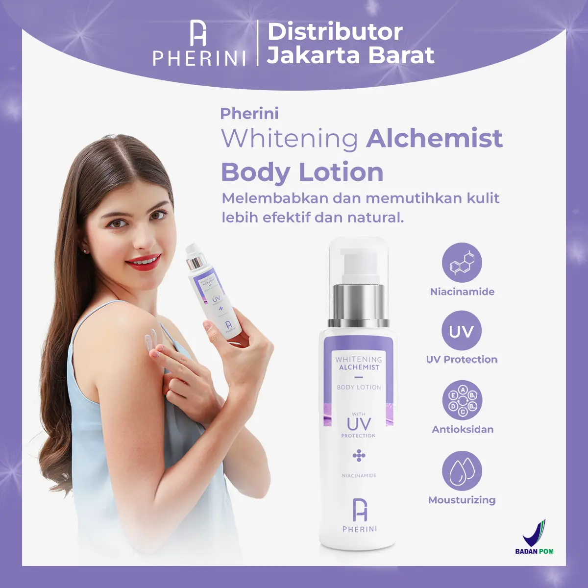 Pherini Whitening Body Lotion Alchemist - Pemutih Kulit NIacinamide + UV ProtectIion Mencerahkan Tubuh Tangan Kosmetik Vitamin