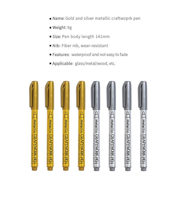 Product Introduction of JIANWU 4Pcs/Set Gold Silver Metallic Color Paintbrush Pen Student Drawing Highlighter Markers Writing School Supplies Stationery 3