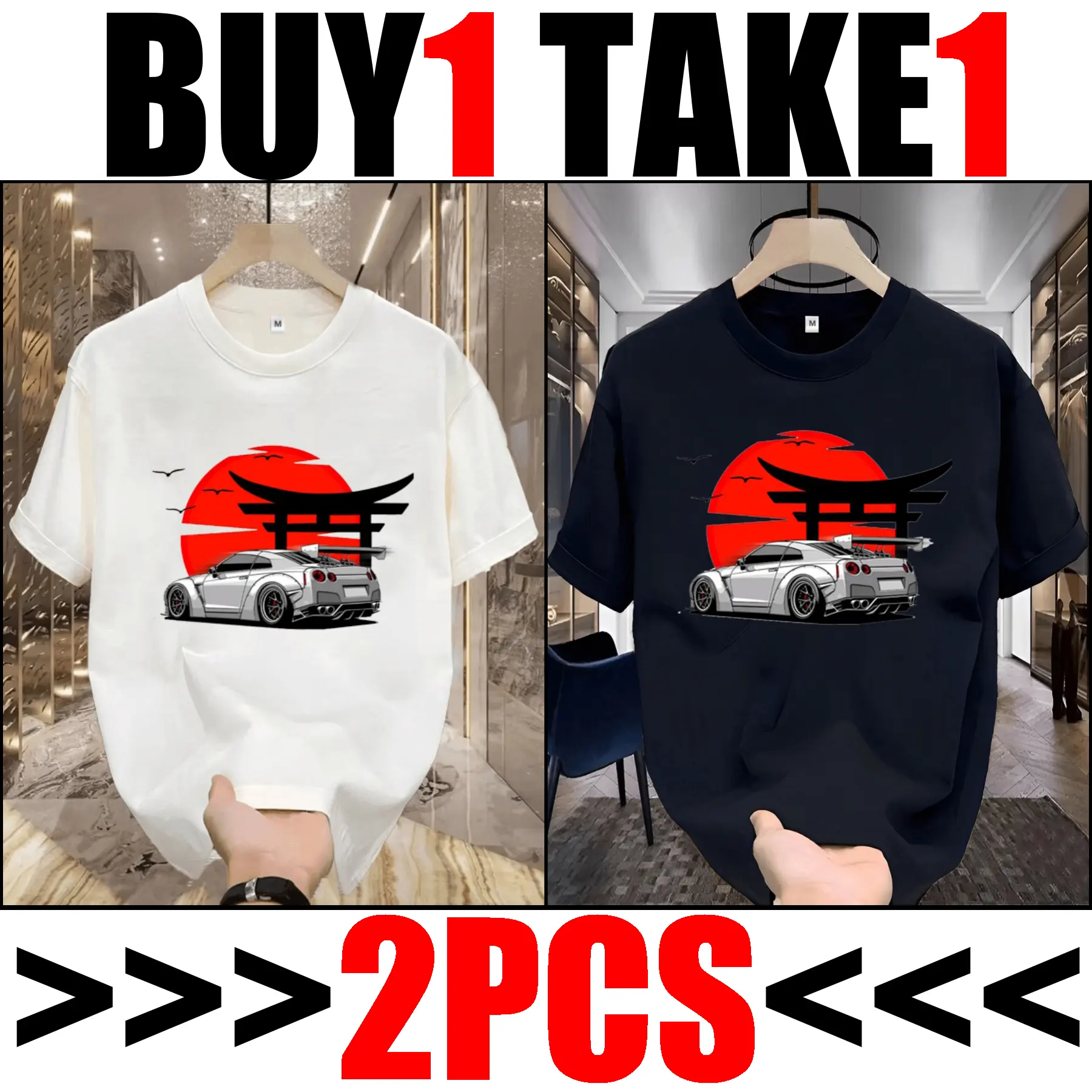 【BUY1 TAKE1】T-shirt short sleeve unisex tops popular print street outdoor black  white round neck knitted cotton print 2025 fashion