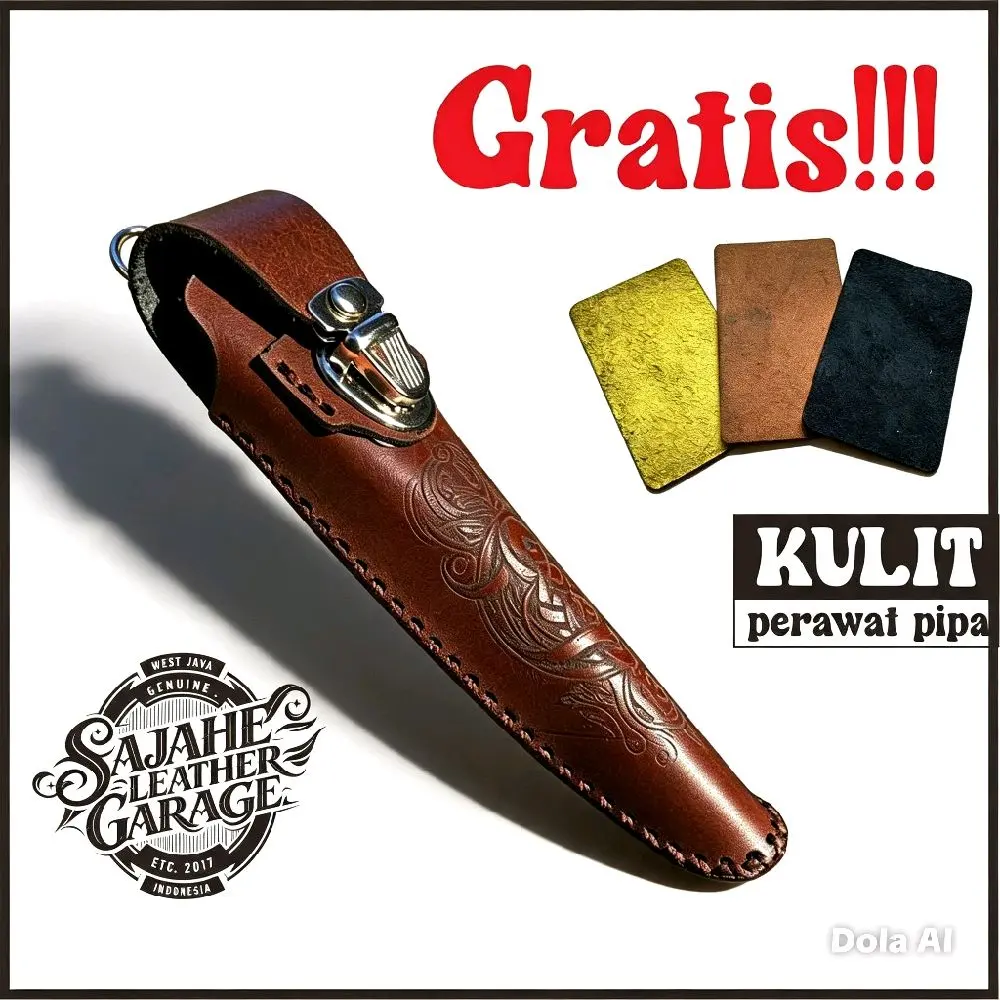 Sajahe Leather Garage Sarung Pipa Once Kulit Sapi Asli Grafir Laser Motif Ornamen Lawas Tekstur Alami Elastis Aksesori Elegan Klasik 7-30cm dim maksimal 2,3 cm
