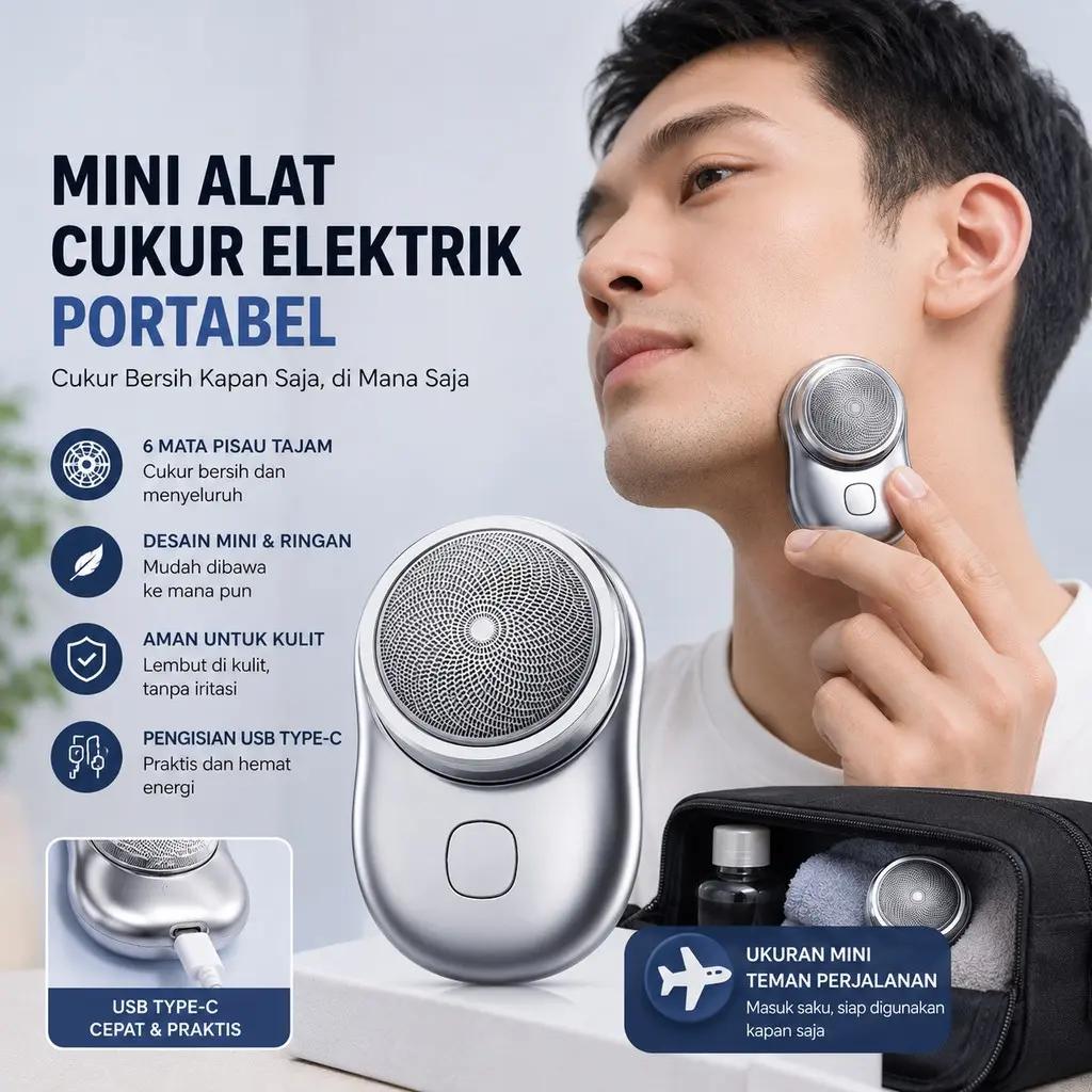 Alat Cukur Kumis Jenggot Alat Cukur Travel Pocket MINI Shaver Alat Pencukur Kumis Jenggot Portable Cukuran Bulu Elektrik Rechargerable Serbaguna USB Model TABUNG