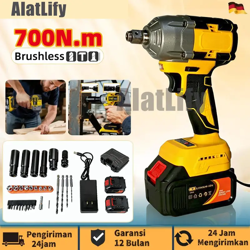 impact wrench bor 700N.M impact wrench 598v impact baterai 2 baterai impek kunci impact