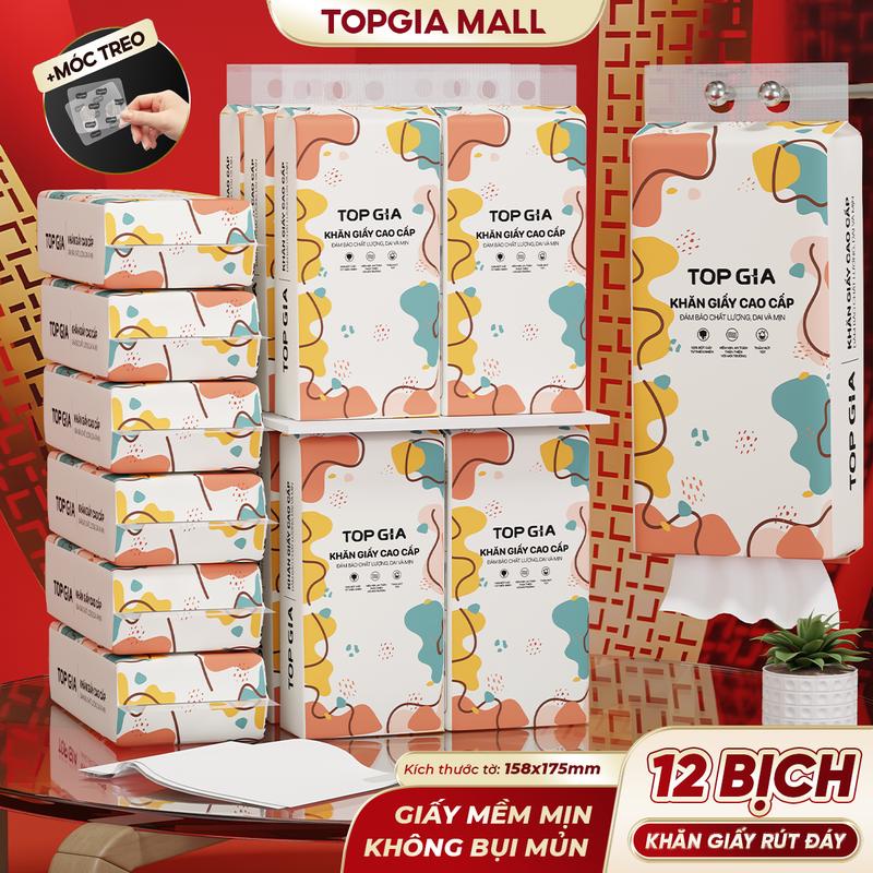 COMBO 12 BỊCH - KHĂN GIẤY TOP GIA ĐA SẮC CỠ ĐẠI 1280 TỜ 4 LỚP GIẤY RÚT TREO TƯỜN