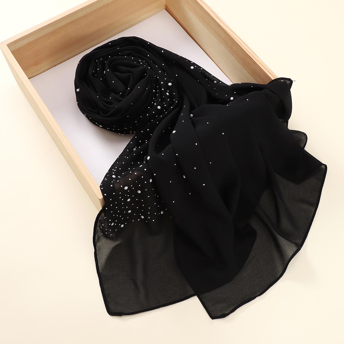 Malaysia Indonesia Pearl Chiffon material Baotou scarf rhinestone porcelain decorative fashion headscarf_voghion.com