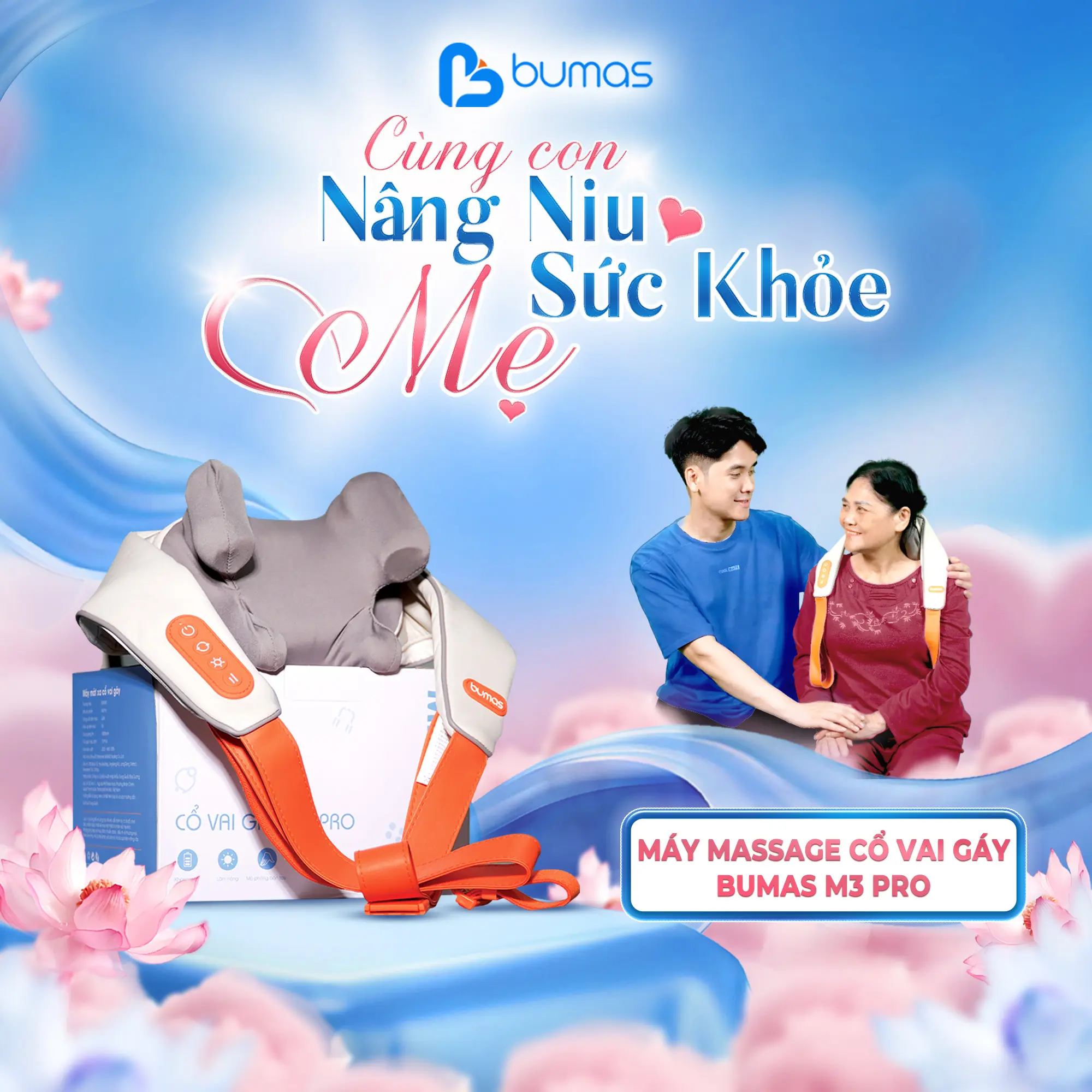 [BUMAS] Máy Massage Cổ Vai Gáy M3 Pro - 8 Điểm Chạm Silicone, 3 Cấp Độ Massage