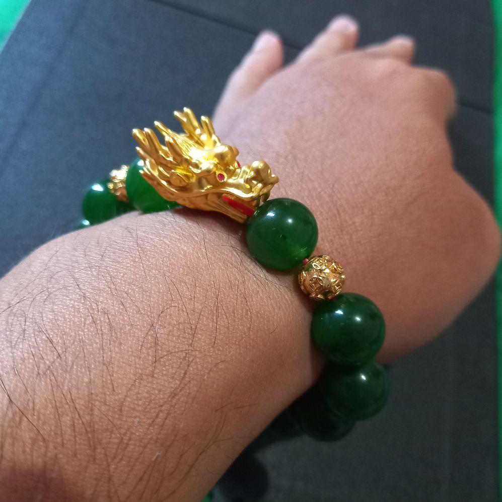 Gelang Giok Hijau Naga Emas