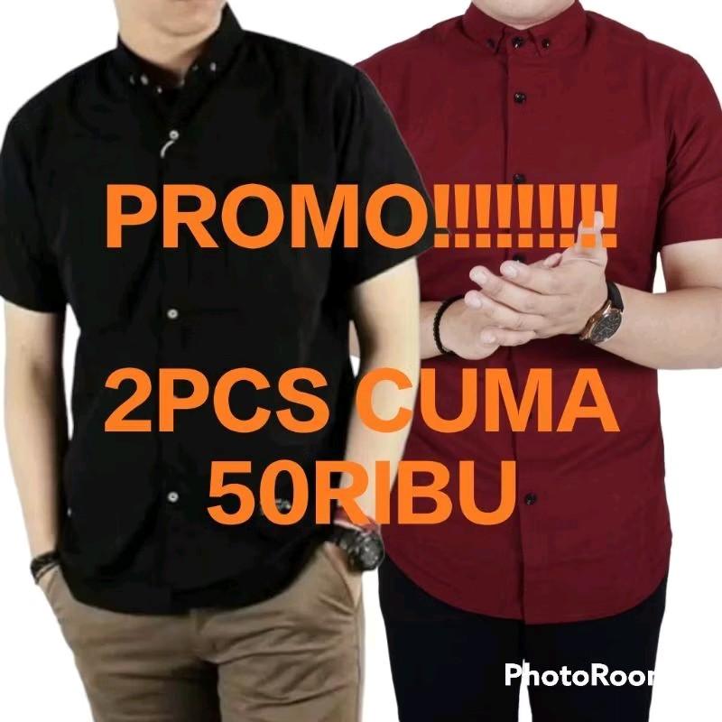 Paket 2 Kemeja Cuma 50 Ribu Warna Bebas Pilih Casual Hitam  Maroon Formal 1