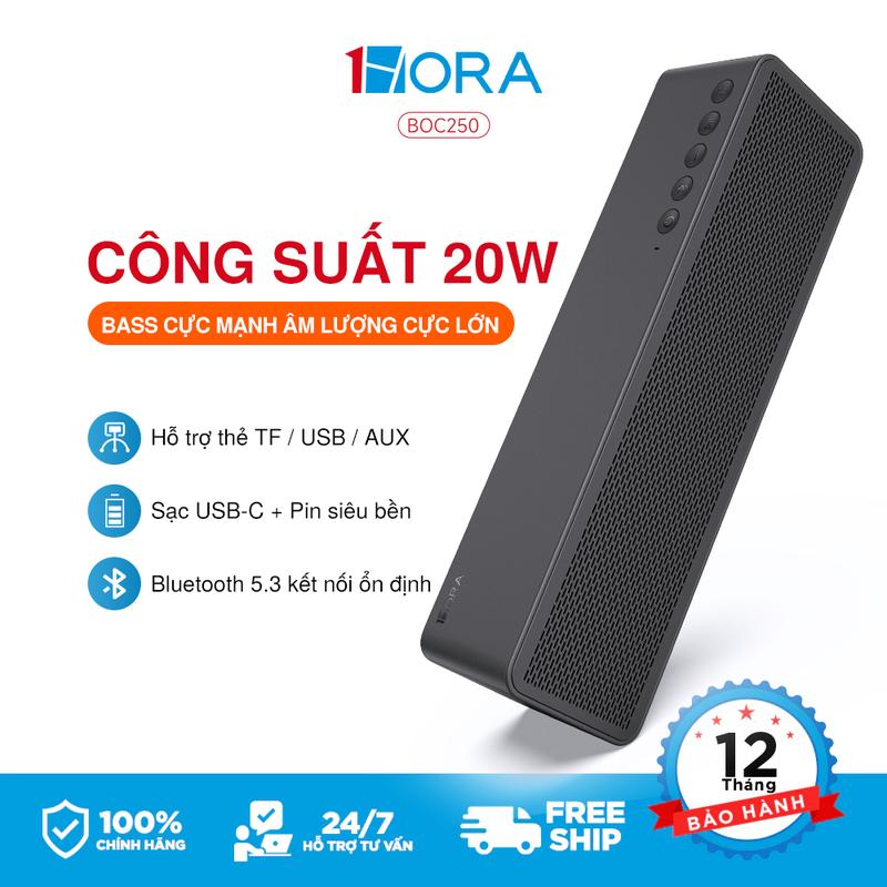 1HORA BOC250 Loa Hi-Fi di động công suất 20W, tần số quét 85Hz, âm trầm mạnh mẽ, Bluetooth V5.3, thời gian sử dụng lên đến 48 ngày, tương thích với các giao diện USB, TF và AUX