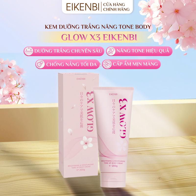 Kem Body Hỗ Trợ Dưỡng Trắng Glow X3 giúp nâng tone tự nhiên, dưỡng ẩm và hỗ trợ chống nắng EIKENBI Nhật Bản chính hãng - Tuýp 200gr