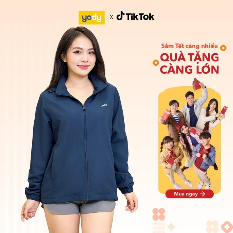 YODY Áo Khoác Gió Nữ Trượt Nước Thông Minh Lót Lưới Mềm Nhẹ Thông Thoáng AKN5042